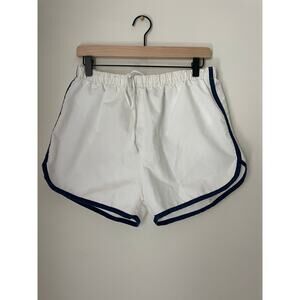 Vintage 70s 80s JCPenney Running Shorts White Blue Trim Nylon Athletic Gym USA